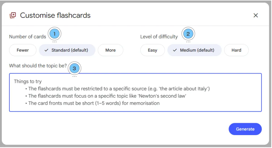 Flashcards ใน NotebookLM