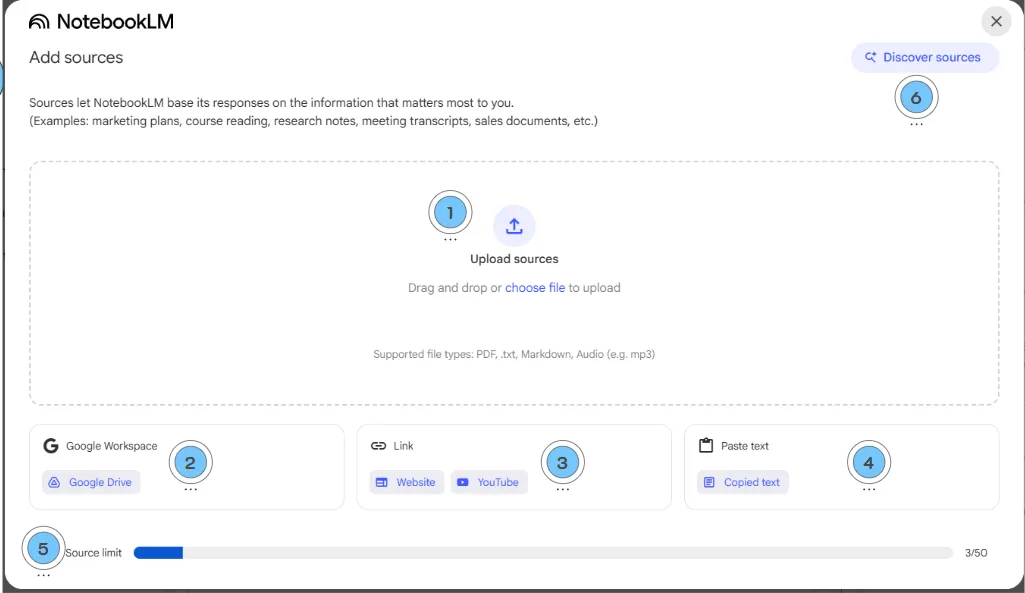 การเพิ่มแหล่งข้อมูลใน NotebookLM